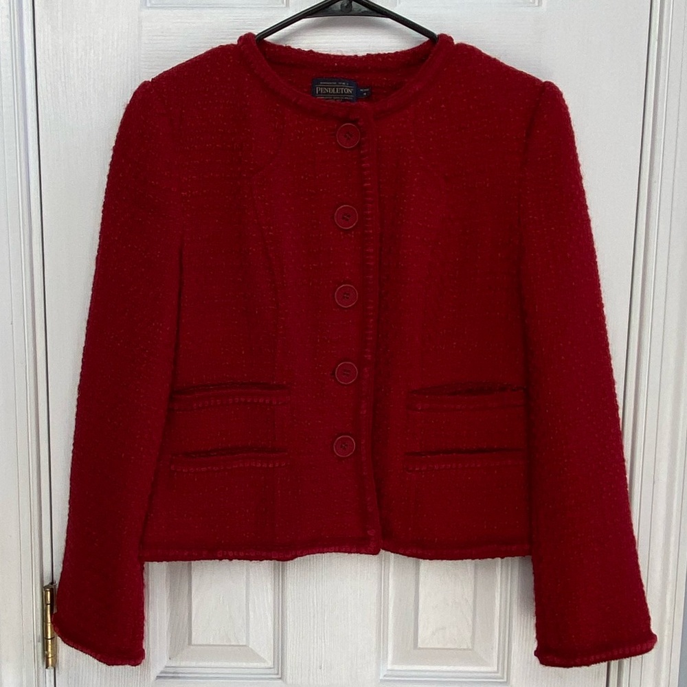 VTG Pendleton Women’s Red Wool Blend Cropped Blazer Jacket Red Size 4